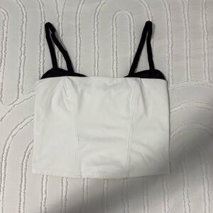 Garage White Corset Crop Top with Black Straps – Size XS